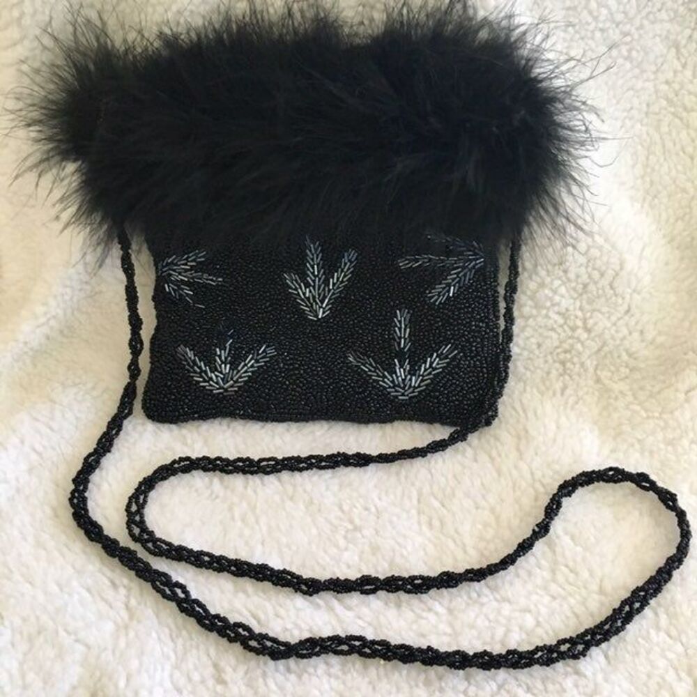 Beaded Evening Bag with Fur Top!